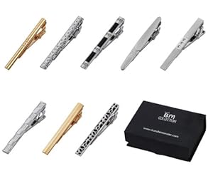 Bundle Monster 8pc Luxury Mens Gold and Silver Finish Necktie Tie Bar Clip Mix Set