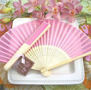 Set of 100 Pink, Blue or White Silk Fans Asian Outdoor Wedding Favors