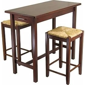 Winsome 94374 Three Piece Kitchen Island Set with Rush Stools by Bar Stools