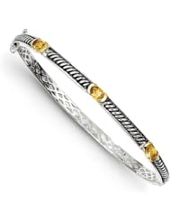SS 14k Yellow Gold Oxidized Citrine Vintage Style Bracelet Bangle 1.18ct