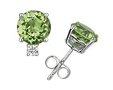 5mm Round Peridot and Diamond Stud Earrings in 14K White Gold