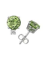 9mm Round Peridot and Diamond Stud Earrings in 14K White Gold