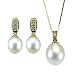 Dewdrop White Cultured Pearl 14k Yellow Gold Diamond Pendant Necklace & Earrings Set - Dahlia Classic Collection