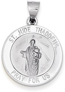 14k White Gold Polished and Satin St. Jude Thaddeus Medal Pendant,