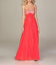 Hot Sale GEORGE BRIDE Strapless Long Ruched Chiffon Evening Dress Size 2 Watermelon Red