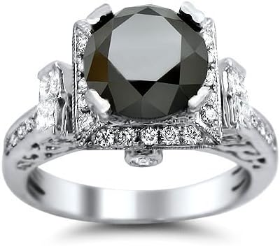 3.40ct Black Round Diamond Engagement Ring 14k White Gold