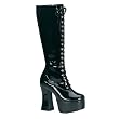 4 3/4 Inch Hot High Heel Boots Lace-up Platform Knee Boots Black Patent