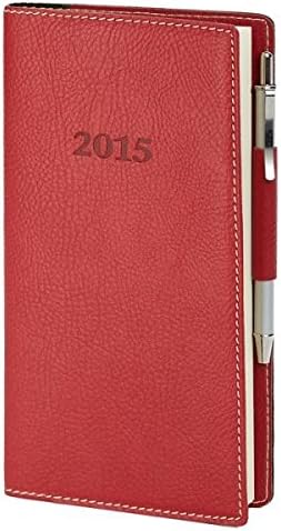 2015 Italian Bonded Leather Classique Rose Red Weekly Pocket Planner Engagement Calendar With Pen