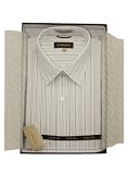 100% Cotton Men's Business Dress Shirt Traditional Spread Collar Extra Collar Stays Long Sleeve with Gift Box White Gray Stripe