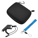 GTMax Black GPS 5.1-inch Eva Pouch Carrying Case + Mini-USB Car Charger Vehicle Power Adapter + Blue Wrist Strap Lanyard for RoadMate 3055, RoadMate 3045-LM, RoadMate 3045-MU, RoadMate 2045, RoadMate 2036-MU, RoadMate 2036, RoadMate 5045, RoadMate 2035, RoadMate 1445T .Garmin nuvi 2460LT,2460LMT, nuvi 2350,2350LT,2350LMT, nüvi 2370LT