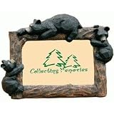 Black Bear with Cubs on Carved Wood Photo Frame 4x6 (Horizontal)