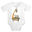 Onesie with office, binoculars, desk, giraffe, typing