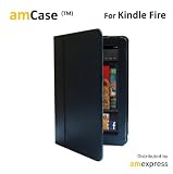 amCase(TM) Classic Leather Case and Stand for Kindle Fire, Black
