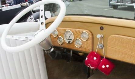 Cool & Custom {3" Inch w/ String} Single Pair of "Fuzzy, Furry & Fluffy Plush Dice" Rear View Mirror Hanging Ornament Decoration w/ Vintage Design [Chrysler Red & White Color]