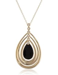 18K Yellow Gold Plated Sterling Silver Simulated Diamond Multi-Layered Pear Shape Pendant Necklace, 18"