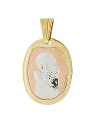 14k Tricolor Gold, Praying Girl Pendant Charm Oval 14mm Wide