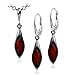 Sterling Silver Red Dark Amber Set Marquise Drop Leverback Earrings Necklace 18 Inches