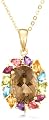 14k Yellow Gold Plated Sterling Silver Smoky Quartz Oval with Pear-Shaped Multi-Gemstone Pendant, 18.5