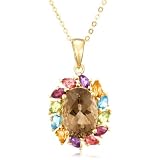 14k Yellow Gold Plated Sterling Silver Smoky Quartz Oval with Pear-Shaped Multi-Gemstone Pendant,...