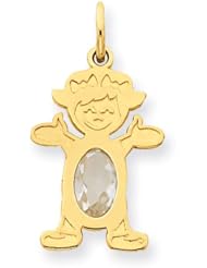 14k Yellow Gold Girl 7x5 Oval Genuine White Topaz-Apr. Metal Wt- 0.87g