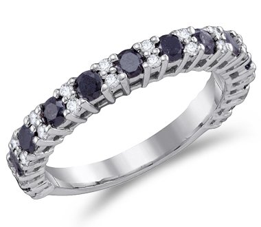 Black & White Diamond Band 14k White Gold Womens Fashion Ring (1.09ct)