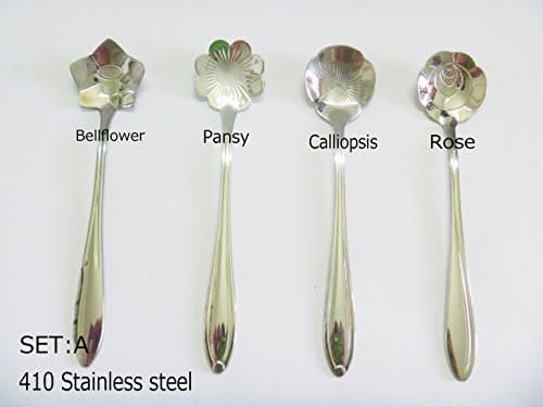Hyacinthus Tableware Creative Spoon for Coffee Tea Cake Sugar Dessert Ice Cream Spoon Gift spoon Stainless Steel 4PCS Pack (Silver-A)