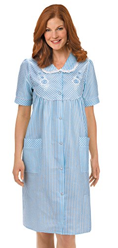 Collections Etc Women's Floral Gingham Print Pocket Lounge Robe