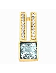 18K Yellow Gold Princess Cut Sky Blue Topaz and Diamond Pendant -- LIFETIME WARRANTY