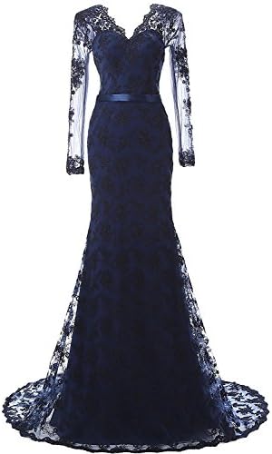CHA Women's Prom Dresses Lace and Tulle V-Neck Mermaid Evening Dress CHA116