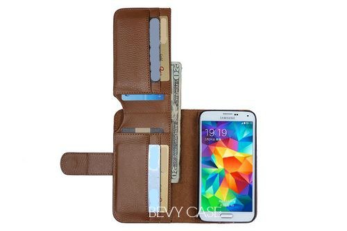 Samsung Galaxy S5 Wallet Case Cover - Front &amp; Back Wallet Case for Galaxy S5 - Scholar - Brown