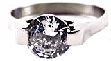 Round Cut Solitaire Tension Set 1 Carat CZ Diamond Ring, Hypoallergenic Silver Color Stainless Steel Band, Size 6