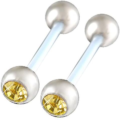 bodyjewellery 14g Gauge 5/8 16mm Clear Flexible Acrylic Tongue bar Nipple Barbell 6mm Stainless Steel Balls Crystal Piercing 2Pcs ALTI