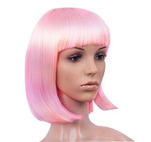 Children's Performing Beautiful Pale Pink Color Wig Bobo Head Watching Anime Wig-Pink