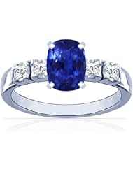 14K White Gold Cushion Cut Blue Sapphire Ring With Sidestones (GIA Certificate)