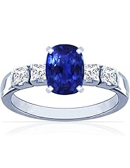 18K White Gold Cushion Cut Blue Sapphire Ring With Sidestones (GIA Certificate)