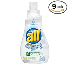 All Small & Mighty, Triple Concentrated Liquid Laundry Detergent, Free Clear, Case Pack, Nine 32-Load Bottles (288-Loads)