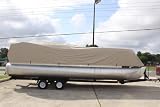 BRAND NEW VORTEX ULTRA PONTOON BOAT COVER, BEST AVAILABLE, TRI-PURPOSE, FOR STORAGE, MOORING, OR TRAILERING, HAS ELASTIC AND STRAPS FITS 25 26 27 28 FT LONG PLAYPEN AREA TAN/BEIGE