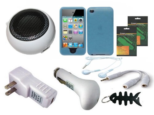 iShoppingdeals - Bundle Accessories for Apple iPod Touch 4G 4th Generation: USB Car Charger, USB Wall Charger, White Mini Speaker, Stereo Headset, Earphone Splitter, Blue Skin Cover Case, Screen Protector, and Smart Headphone Wrap iShoppingdeals - Bundle Accessories for Apple iPod Touch 4G 4th Generation: USB Car Charger, USB Wall Charger, White Mini Speaker, Stereo Headset, Earphone Splitter, Blue Skin Cover Case, Screen Protector, and Smart Headphone Wrap