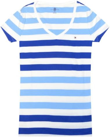 Tommy Hilfiger Women V-neck Striped Logo T-shirt