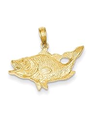 14k Yellow Gold Open Mouthed Bass Fish Pendant