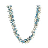 Sterling Silver 5mm Turquoise and White Rice Pearl Necklace with Toggle Heart Clasp