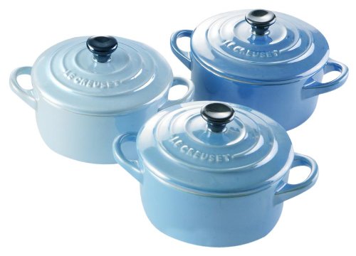 Le Creuset Stoneware Pearlescent Blue Minis, Set of 3 Petite Casseroles, 0.25 L