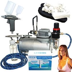Complete Professional Turbo Tan Airbrush Sunless Tanning System with both a Single-Action Suction Feed Airbrush and a Trigger Style Gravity Feed Airbrush Gun plus a 4 Solution Variety Pack (1 Pint Total), and an Accessories Kit