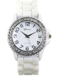 Womens Rhinestone-accented White Large Face Silicone Watch