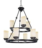 Nuvo Lighting 60/3849 Lucern 9-Light Two Tier Round Chandelier Saddle Stone Glass, Patina Bronze