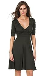 V-neck Knee Length Summer Jersey/Polyester/Spandex Elbow Length Sleeves Natural   Waistline Skater Dress 