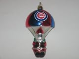 CHICAGO CUBS 5 1/2" tall and 3" wide Blown Glass Parachuting Santa CHRISTMAS ORNAMENT