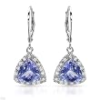 Earrings With 7.44ctw Precious Stones - Genuine Diamonds and Tanzanites Made of 14K White Gold Length 29mm