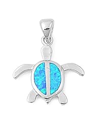 Blue Lab Opal Sea Turtle Pendant and Necklace in Sterling Silver