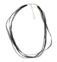 Necklace Cord For Pendants - D8 - 5-Strand Organza and Cord Mixed ~ 17" + 2" Extension Chain ~ Silver Plated Ends ~ Black